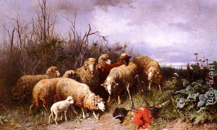 Friedrich Otto Gebler Schafe Eine Vogelscheuche Betrachtend
